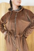 Binky Leopard Soft Stretch Velour Hoodie Lounge Suit Copper